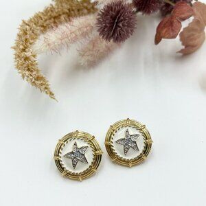 Vintage Butler Rhinestone and Enamel Starfish ClipOn Earrings